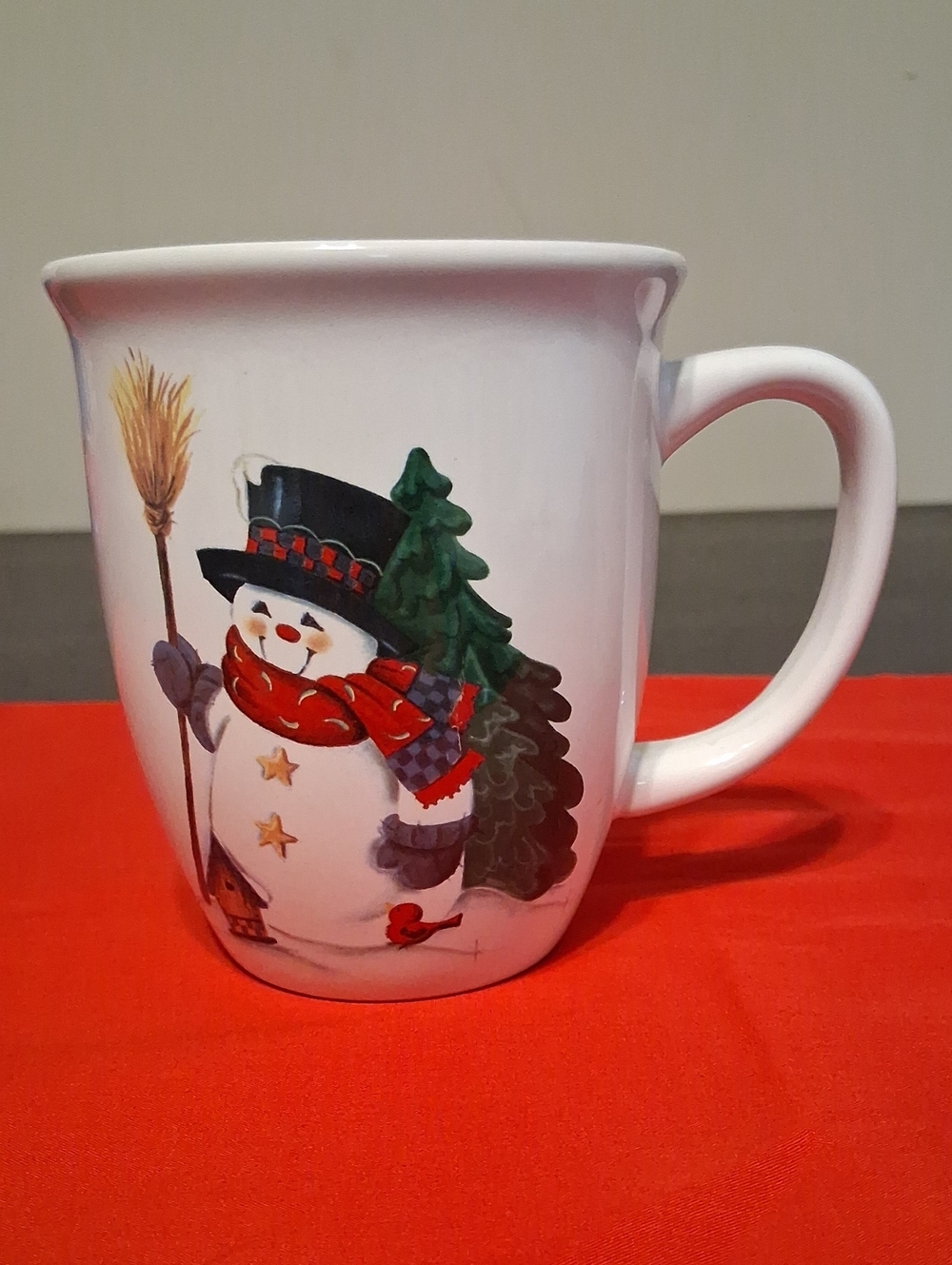 White Snowman Holiday Ceramic Mug — Snowflakes Are Kisses From Heaven Mug - Picture 4 of 13